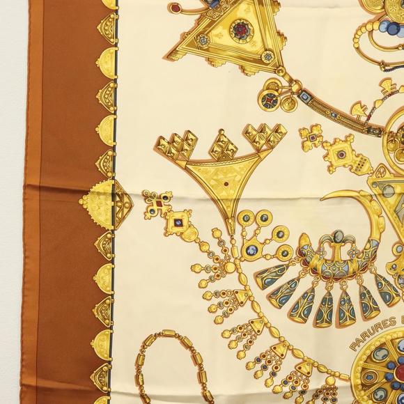 HERMES Carre 90 Scarf ""PARURES DES SABLES "" Silk Brown Auth 135495 - Picture 5 of 14